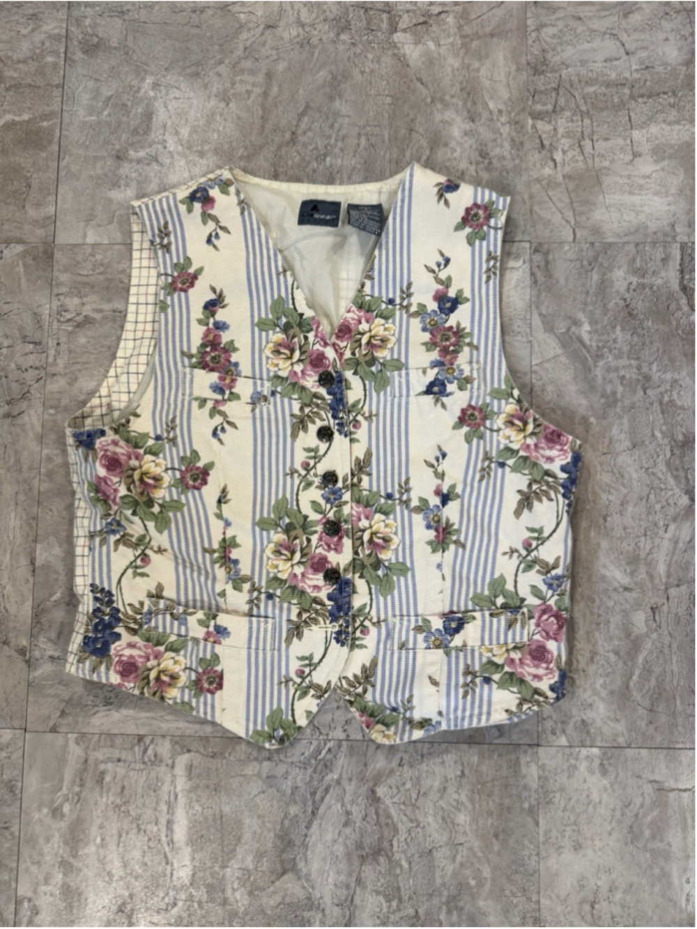 Vintage 90s Liz Claiborne Liz Wear Floral Tapestry Vest Petite Small - Picture 2 of 7